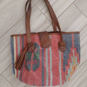 Multi Color Striped Canvas Tote Handbag.  Size 11x14x8